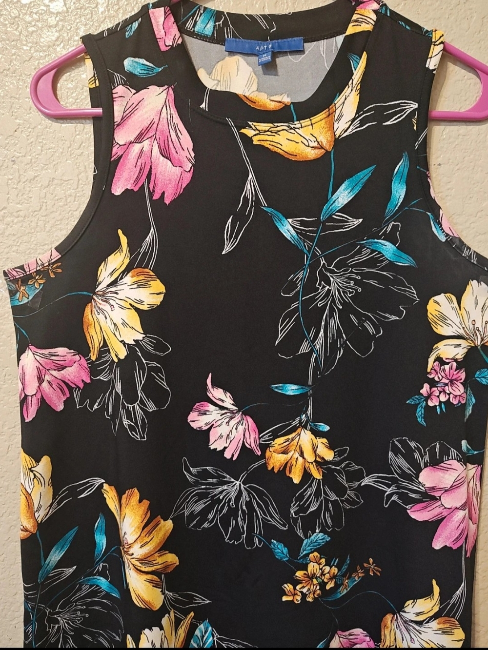 Apt. 9 Black Floral Tank with Pink, Yellow & Teal Blooms